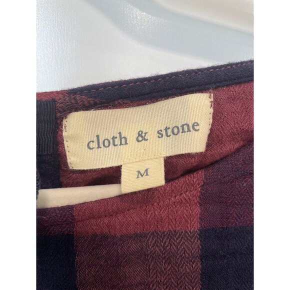 Cloth & Stone Plaid Bell Sleeve Crop Top Size M Maroon Blue Preppy Academia Chic - Picture 4 of 10